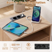 Boho Nightstand with Charging Station and RGB LED Light Strip