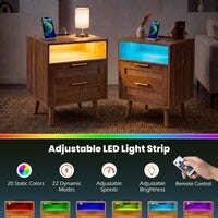 Boho Nightstand with Charging Station and RGB LED Light Strip