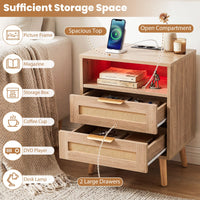 Boho Nightstand with Charging Station and RGB LED Light Strip