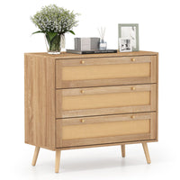 Boho Wooden Nightstand with 3 Large Drawers and Pine Wood Legs for Living Room and Bedroom