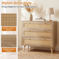 Boho Wooden Nightstand with 3 Large Drawers and Pine Wood Legs for Living Room and Bedroom