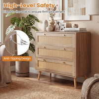 Boho Wooden Nightstand with 3 Large Drawers and Pine Wood Legs for Living Room and Bedroom