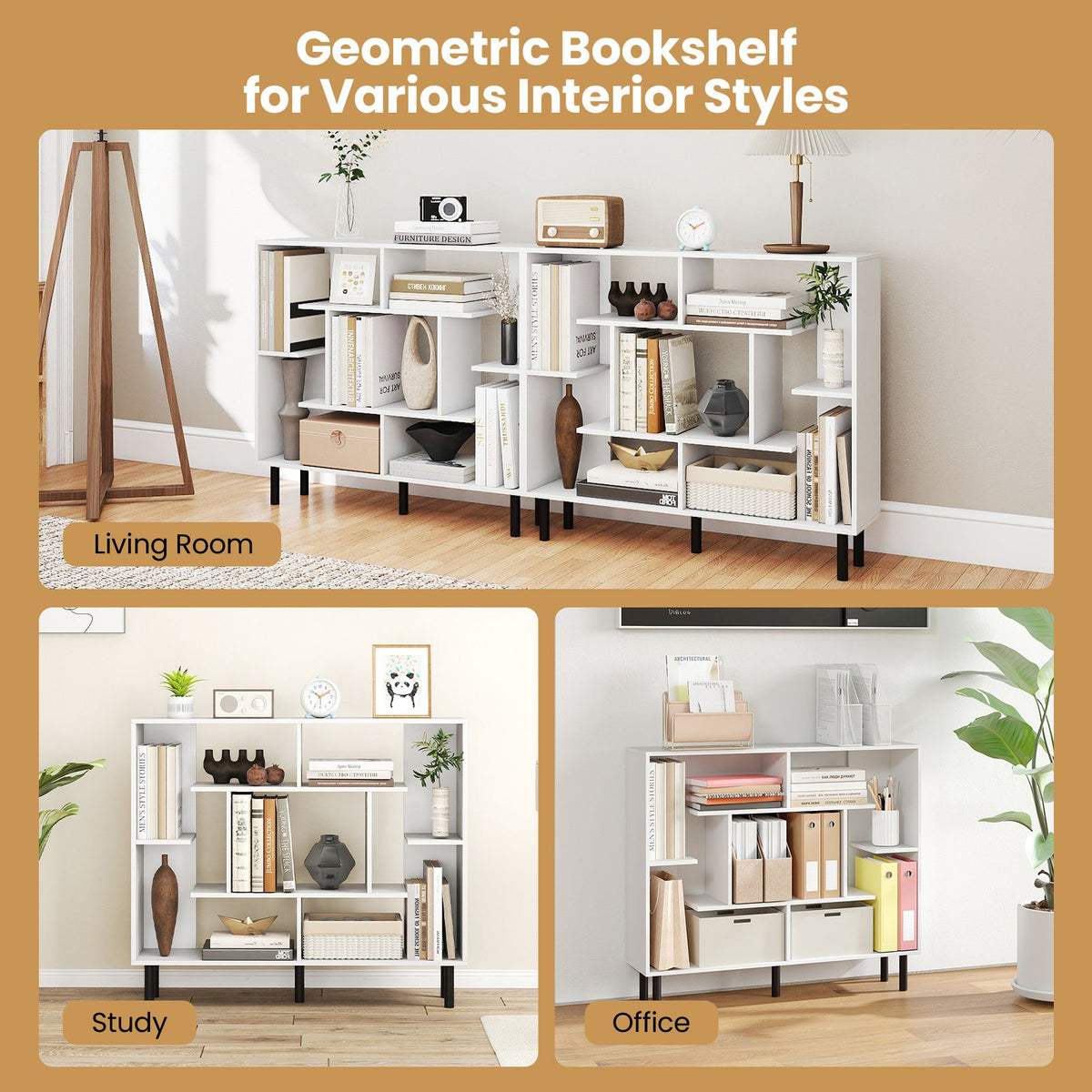 Bookshelf with Metal Legs for Bedroom and Living Room