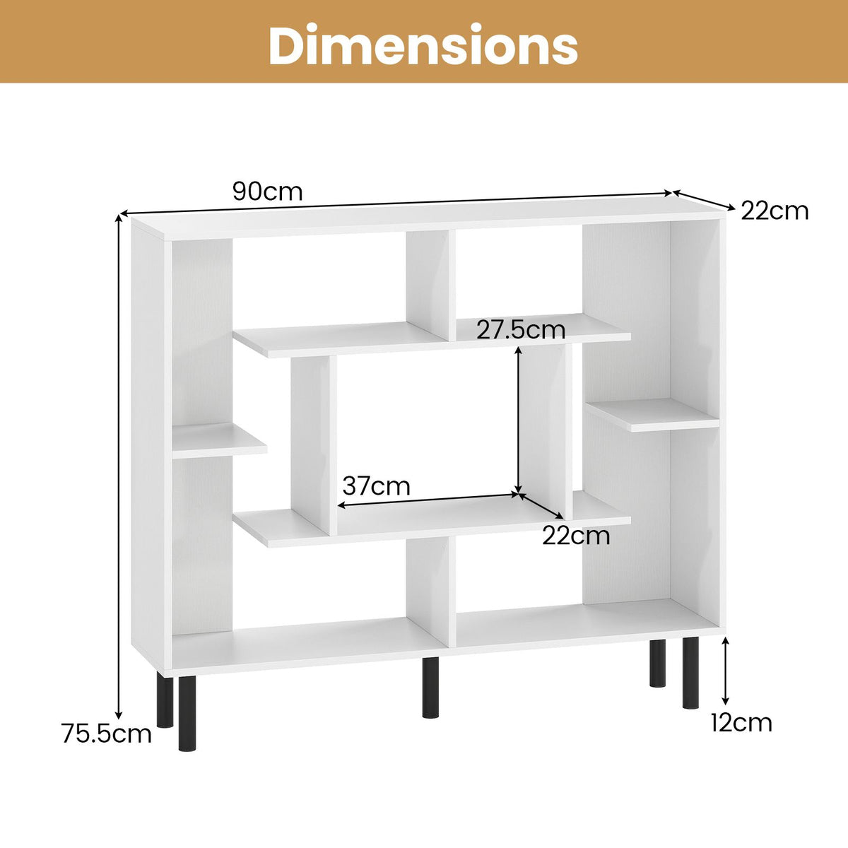 Bookshelf with Metal Legs for Bedroom and Living Room