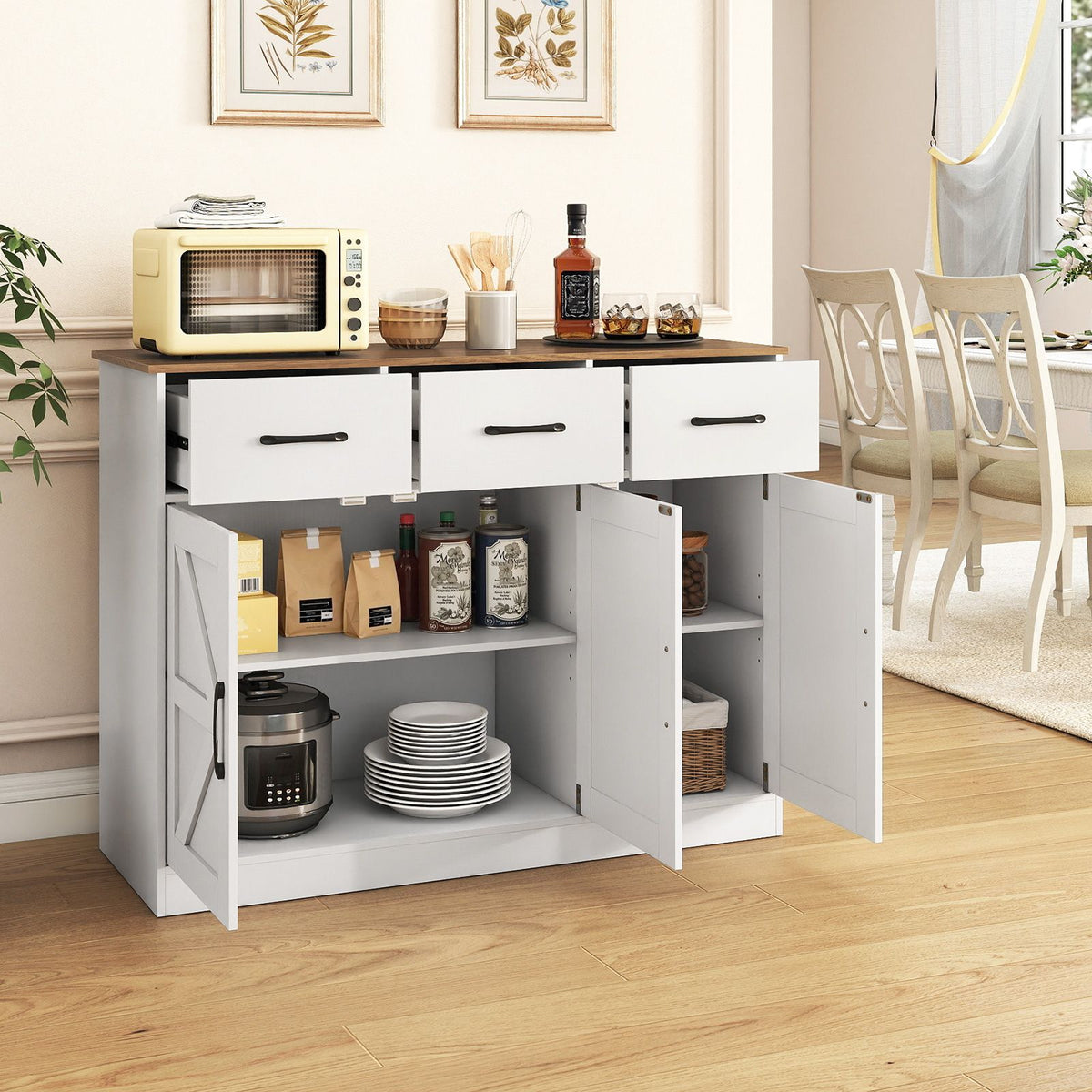 Buffet Cabinet with Drawers Large Sideboard Storage Cabinet with Adjustable Shelves