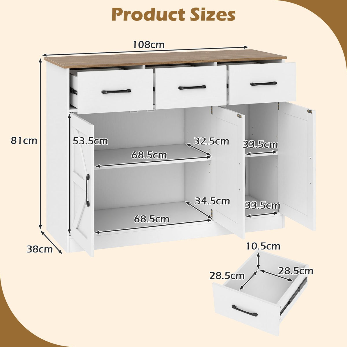 Buffet Cabinet with Drawers Large Sideboard Storage Cabinet with Adjustable Shelves