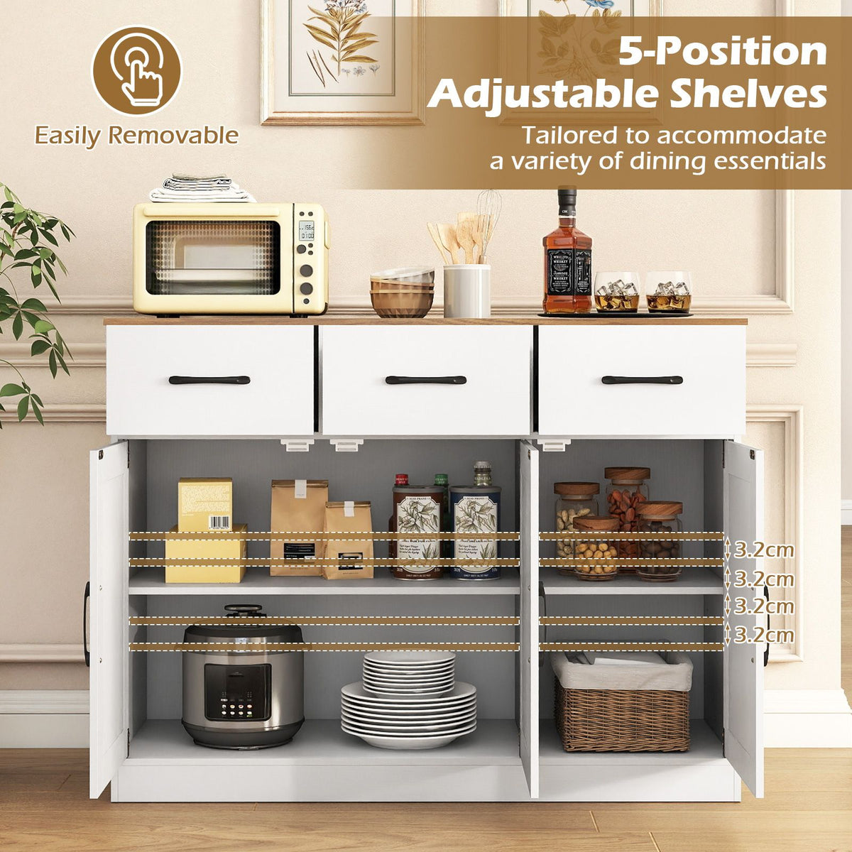 Buffet Cabinet with Drawers Large Sideboard Storage Cabinet with Adjustable Shelves