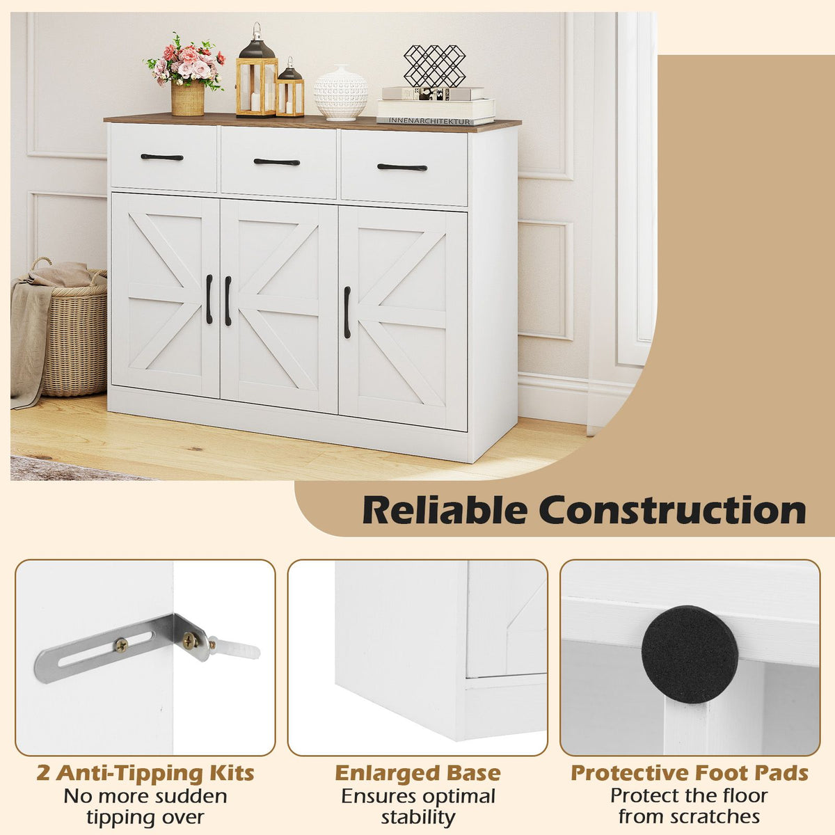 Buffet Cabinet with Drawers Large Sideboard Storage Cabinet with Adjustable Shelves