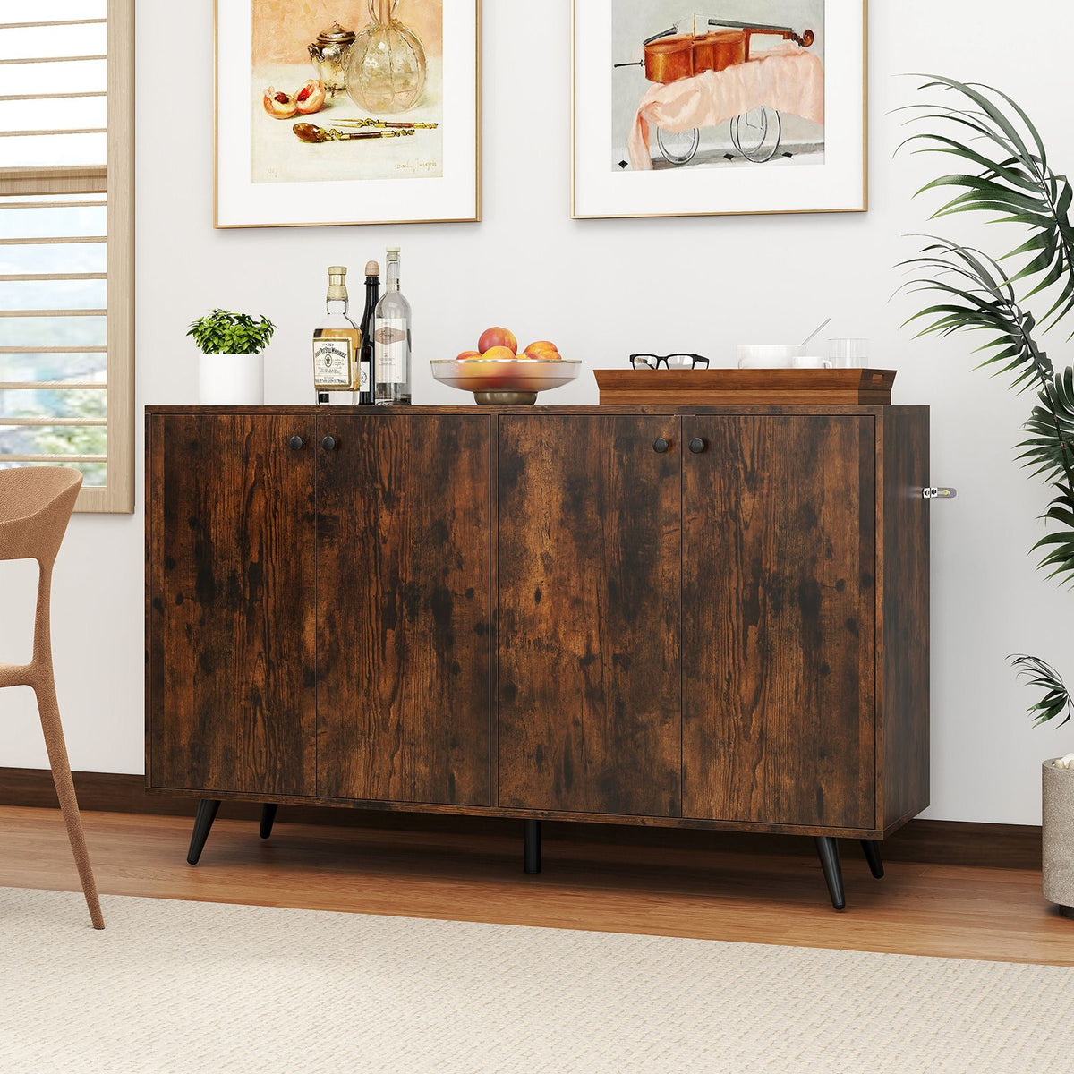 Mid Century Modern Buffet Sideboard with 4 Doors and Adjustable Shelves