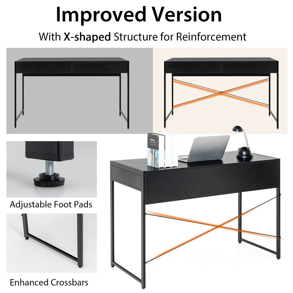 Giantex Computer Desk, Home Office Desk w/ 2 Drawers & Sturdy Steel Frame