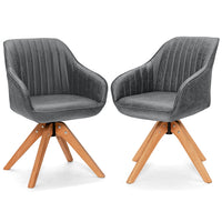 360° Swivel Accent Chair, Upholstered Armchair w/High-Density Sponge, Solid Wood Legs, PU Leather, Brown