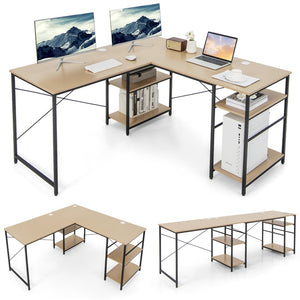 Giantex L-Shaped Desk with Storage Shelves, 242cm Wooden Corner Desk