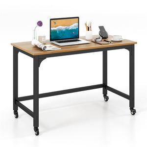 Giantex Rolling Computer Desk Mobile Writing Study Desk w/ 4 Universal Lockable Casters & Wooden Top & Metal Frame
