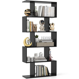 Giantex 5-Tier Bookshelf Geometric S-Shaped Bookcase w/Anti-Toppling Device