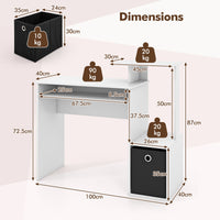 Giantex Computer Desk with Pull-Out Keyboard Tray, Compact Home Office Desk with Open Shelf & Fabric Storage Drawer