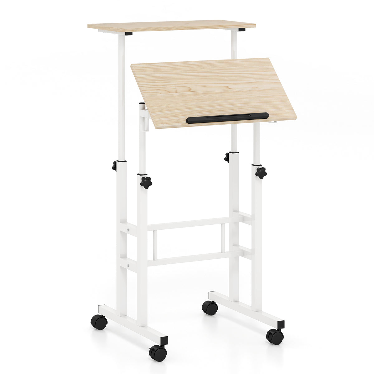 Giantex Mobile Standing Desk, Height Adjustable Sit Stand Desk, 2-Tier Home Office Computer Workstation