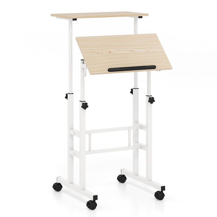 Giantex Mobile Standing Desk, Height Adjustable Sit Stand Desk, 2-Tier Home Office Computer Workstation