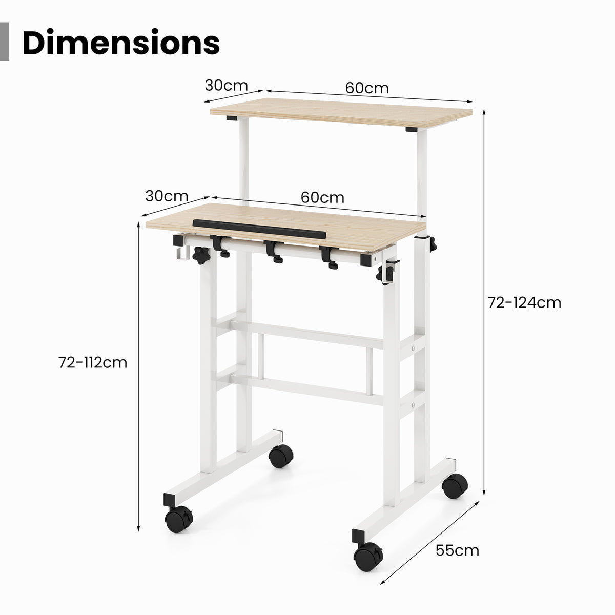 Giantex Mobile Standing Desk, Height Adjustable Sit Stand Desk, 2-Tier Home Office Computer Workstation