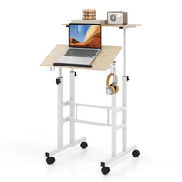 Giantex Mobile Standing Desk, Height Adjustable Sit Stand Desk, 2-Tier Home Office Computer Workstation