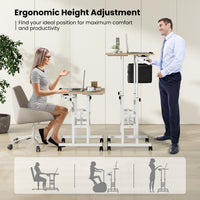 Giantex Mobile Standing Desk, Height Adjustable Sit Stand Desk, 2-Tier Home Office Computer Workstation