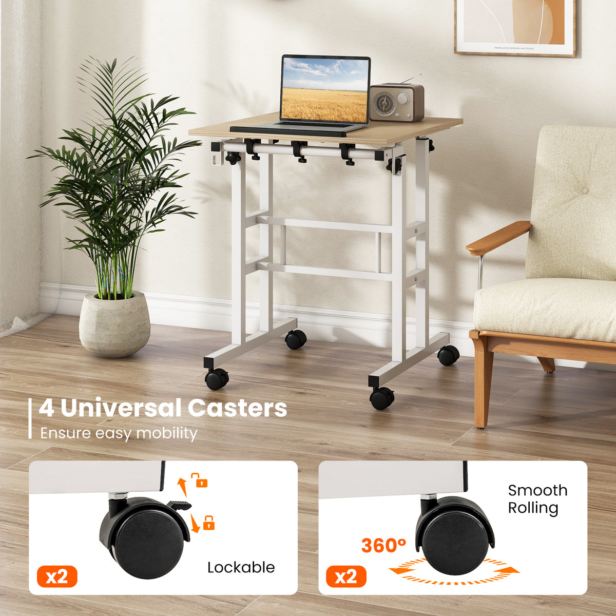 Giantex Mobile Standing Desk, Height Adjustable Sit Stand Desk, 2-Tier Home Office Computer Workstation