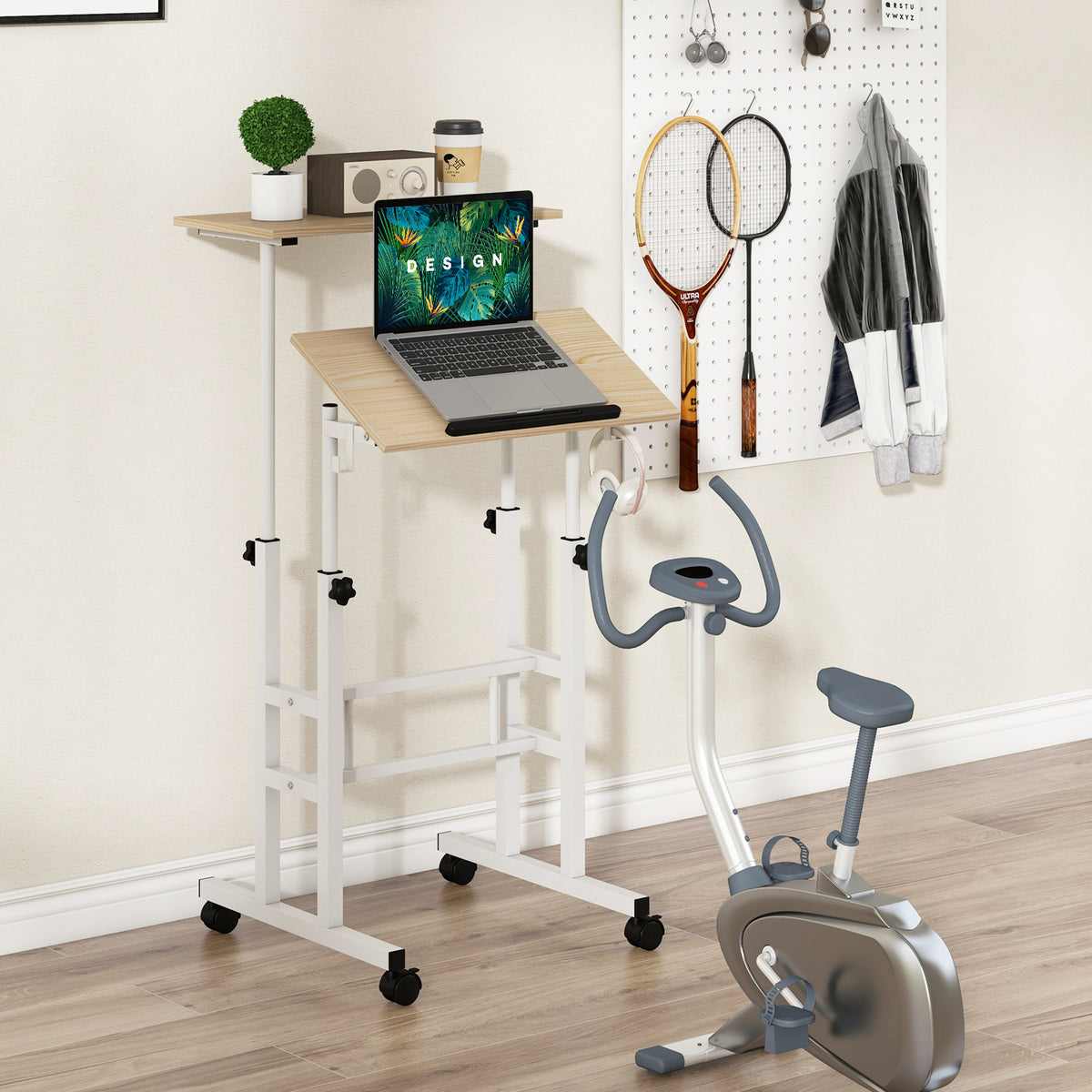 Giantex Mobile Standing Desk, Height Adjustable Sit Stand Desk, 2-Tier Home Office Computer Workstation