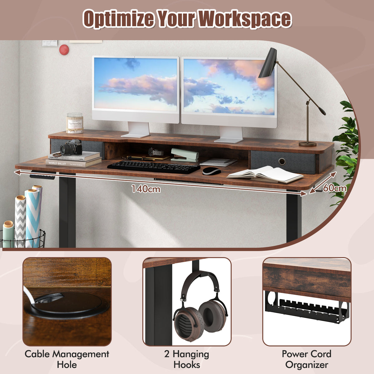 Electric Standing Desk Height Adjustable Stand Up Desk Home Office Computer Desk