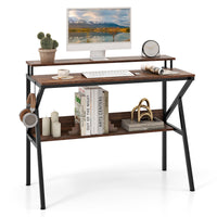 Computer Desk Versatile Writing Desk w/ Monitor Stand Hanging Hook Storage Shelf
