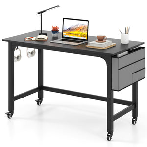 Computer Desk on Wheels, Rolling Home Office Desk w/ Detachable Fabric Bag & Headphone Hooks