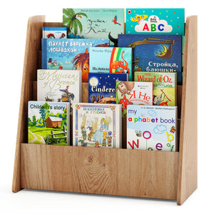 4-Tier Kids Wooden Bookshelf, Front Facing Children Display Bookcase with Deep Compartments