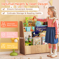 4-Tier Kids Wooden Bookshelf, Front Facing Children Display Bookcase with Deep Compartments