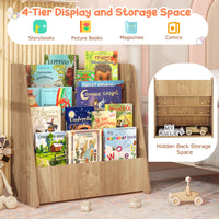4-Tier Kids Wooden Bookshelf, Front Facing Children Display Bookcase with Deep Compartments