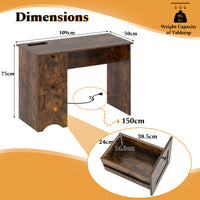 Giantex Computer Desk with Drawers, Home Office Desk with Charging Station, Modern Study Writing Desk with Cable Hole