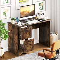 Giantex Computer Desk with Drawers, Home Office Desk with Charging Station, Modern Study Writing Desk with Cable Hole