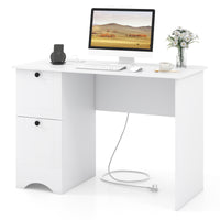 Giantex Computer Desk with Drawers, Home Office Desk with Charging Station, Modern Study Writing Desk with Cable Hole