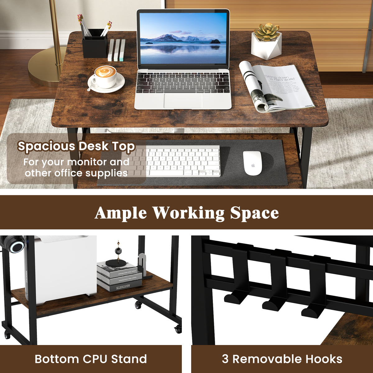 Giantex Mobile Computer Desk w/Keyboard Tray