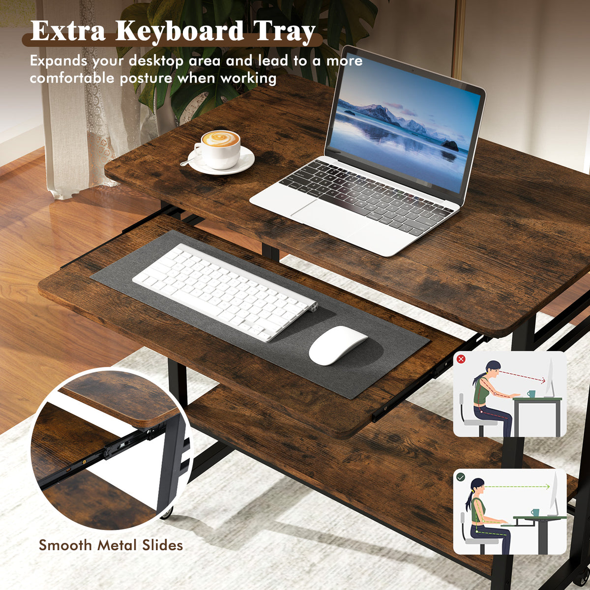 Giantex Mobile Computer Desk w/Keyboard Tray