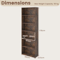 6-Tier Open Bookcase, 178 cm Tall Floor Standing Book Storage Organizer