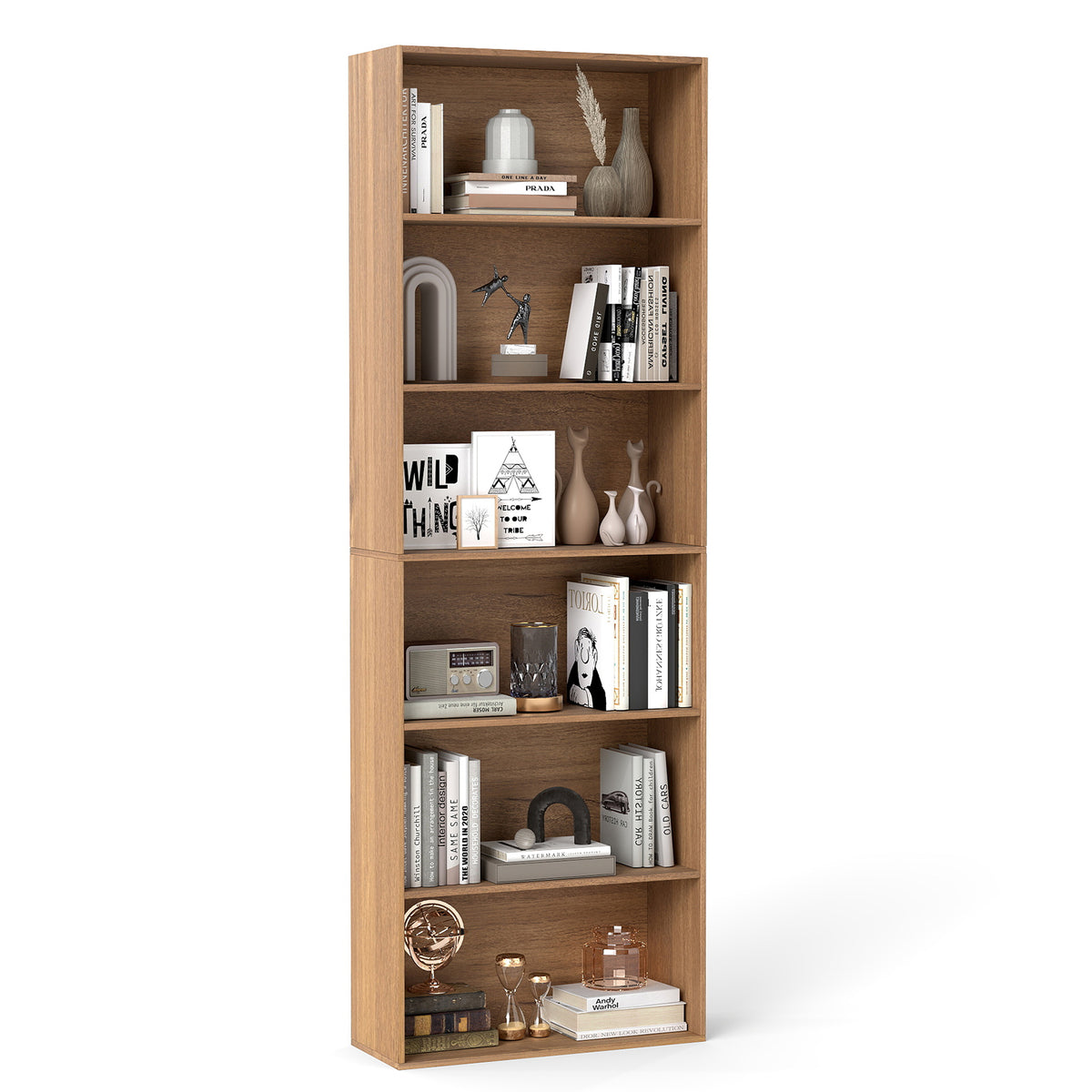 6-Tier Open Bookcase, 178 cm Tall Floor Standing Book Storage Organizer