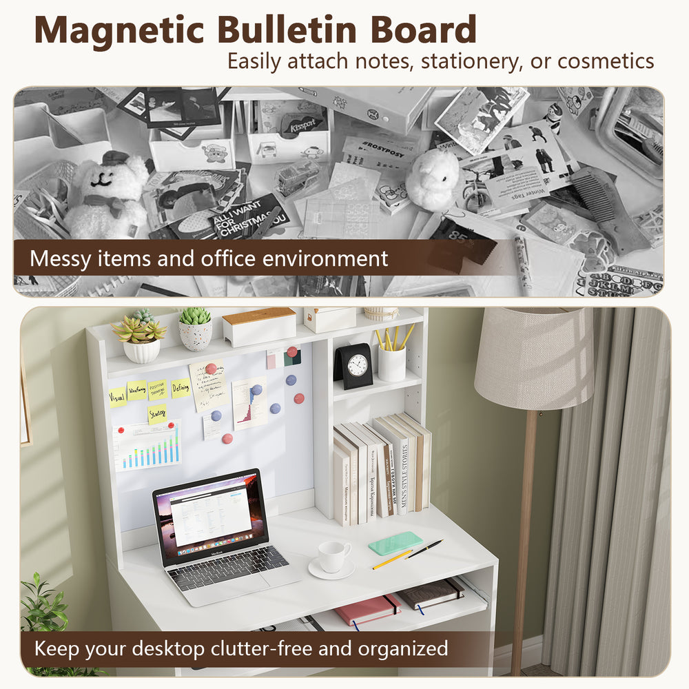 Computer Desk w/ Magnetic Bulletin Board, Home Office Desk w/ Hutch ...