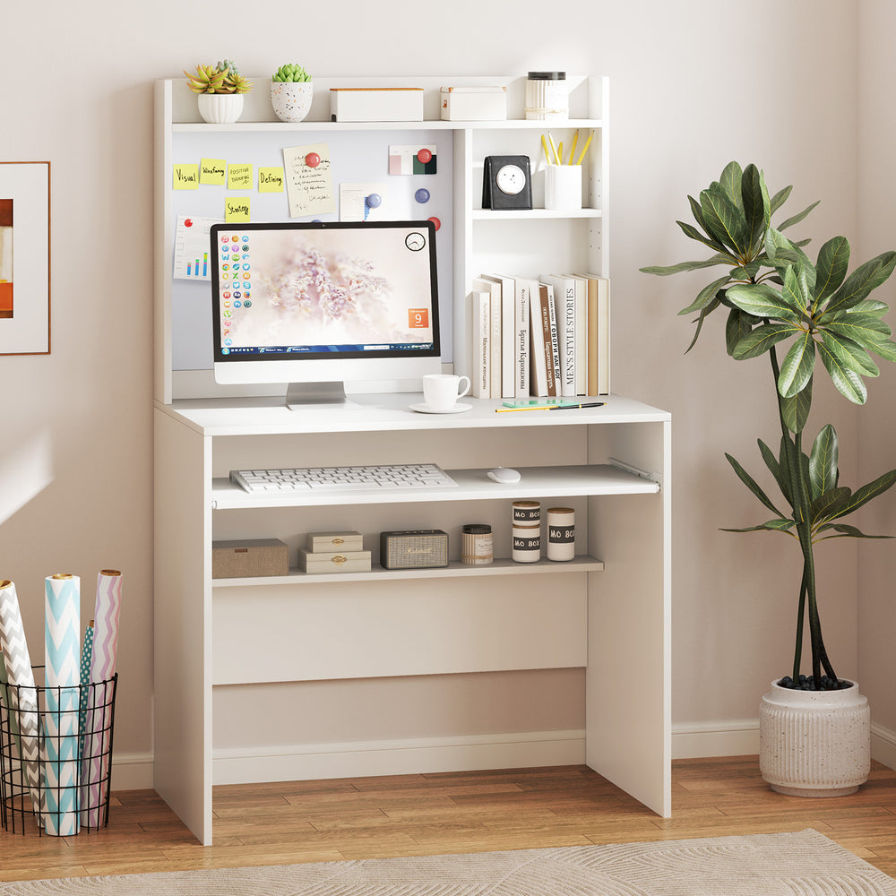 Computer Desk w/ Magnetic Bulletin Board, Home Office Desk w/ Hutch ...
