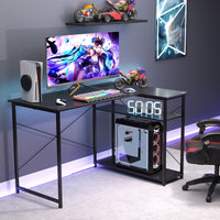 L-shaped Desk w/ Power Outlet Computer Desk Corner Gaming Desk for Home & Office