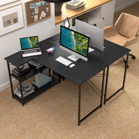 L-shaped Desk w/ Power Outlet Computer Desk Corner Gaming Desk for Home & Office