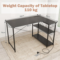L-shaped Desk w/ Power Outlet Computer Desk Corner Gaming Desk for Home & Office