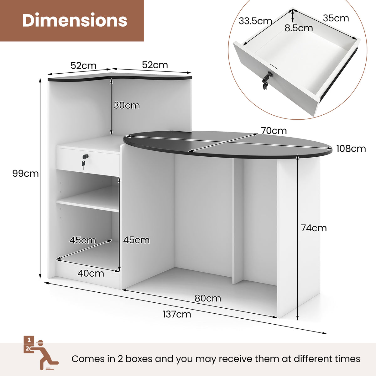 Modern Reception Desk, Front Counter Desk with Oval Tabletop