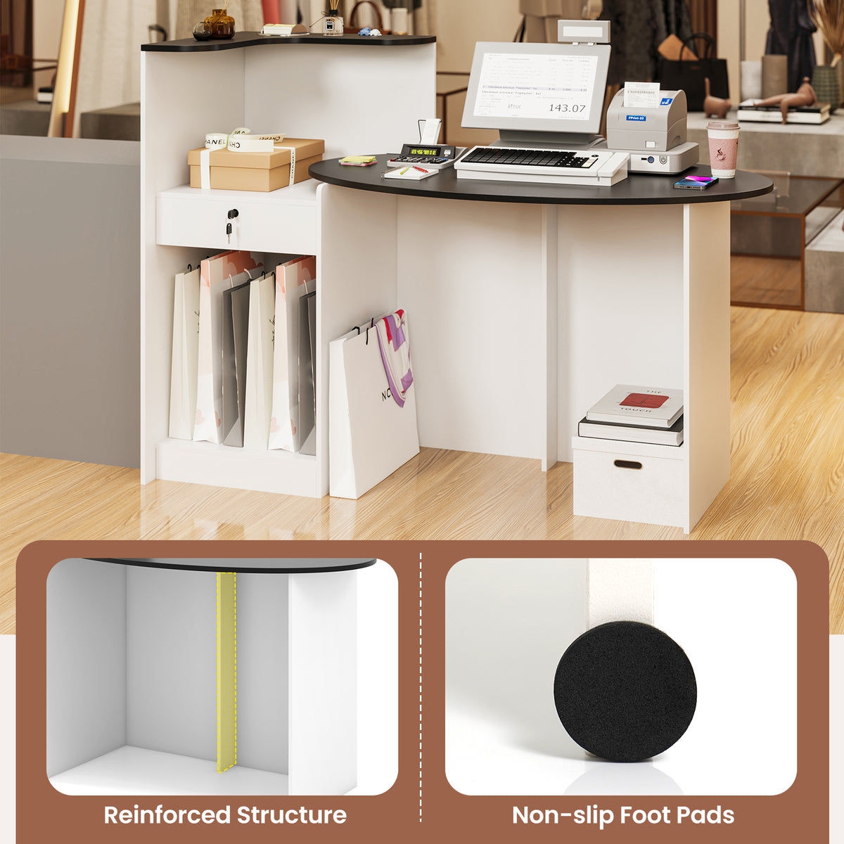Modern Reception Desk, Front Counter Desk with Oval Tabletop