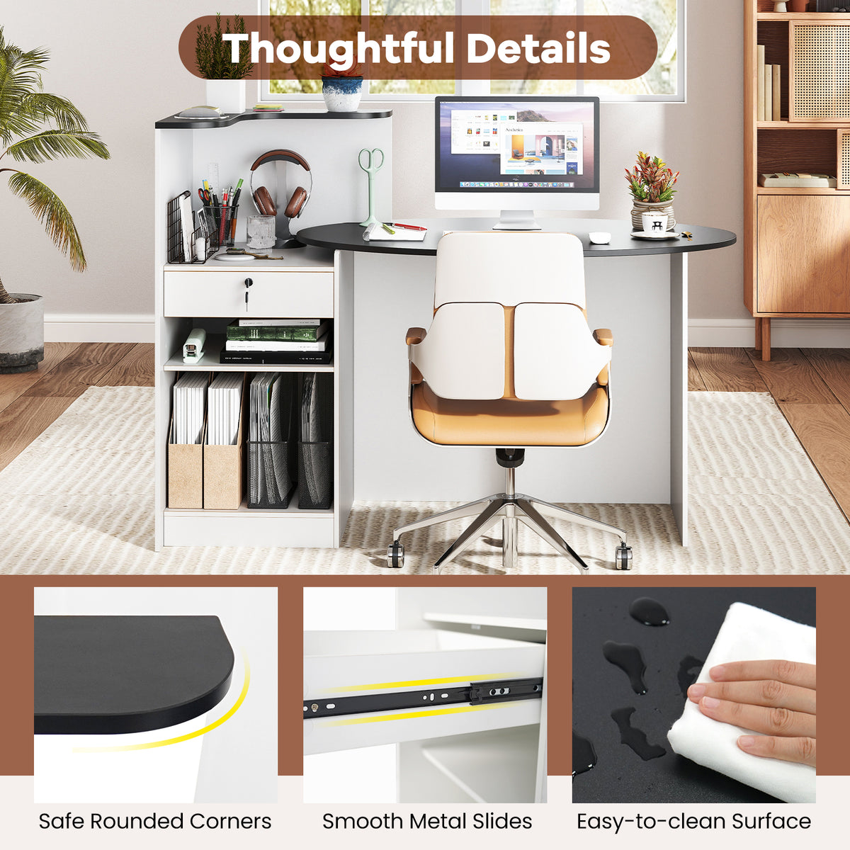 Modern Reception Desk, Front Counter Desk with Oval Tabletop