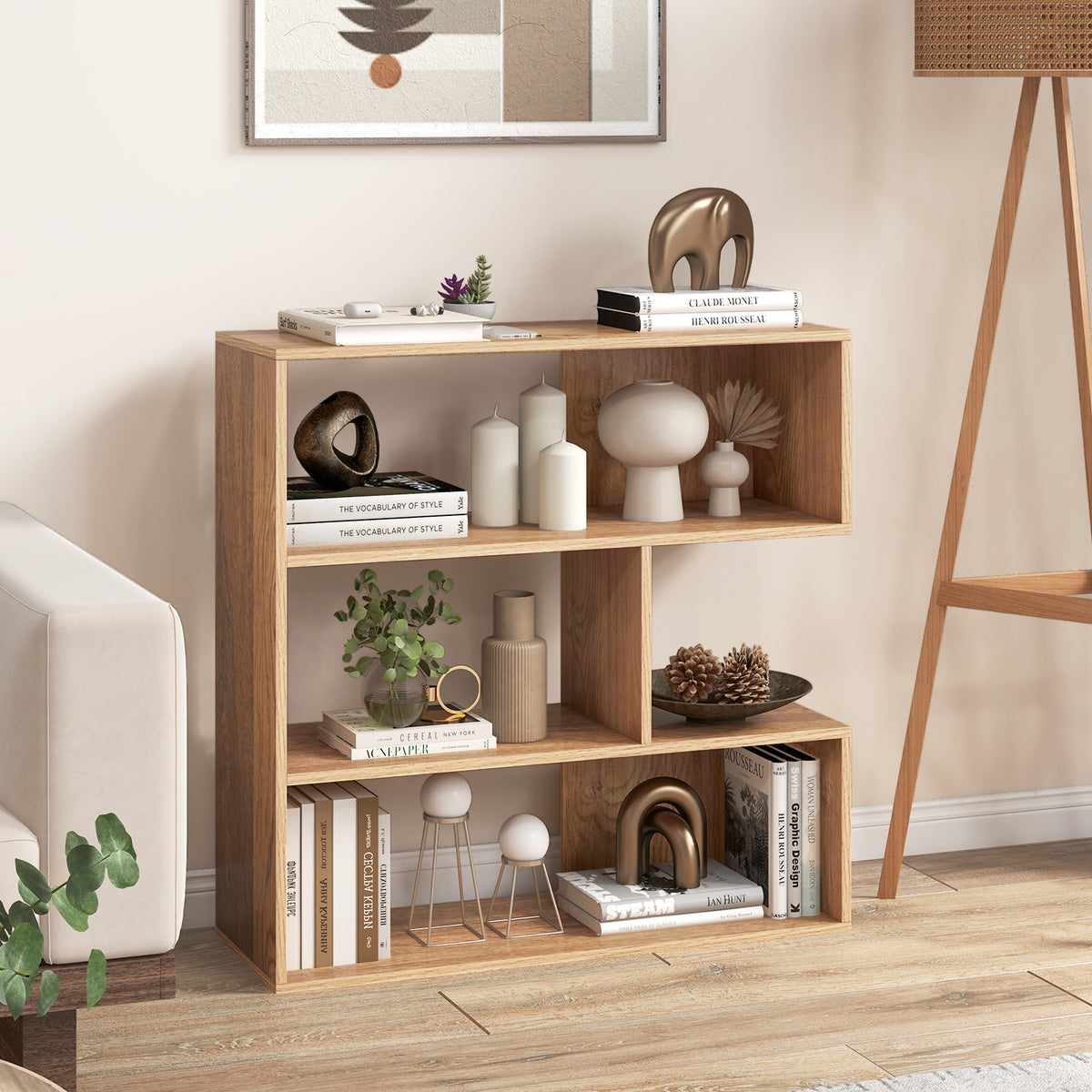 Giantex Bookshelf, 3-Shelf Open Bookcase, Freestanding Corner Bookshelf