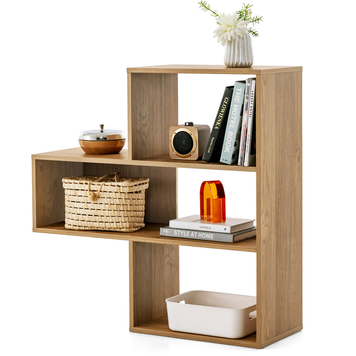 3-Shelf Open Bookcase, Freestanding Corner Bookshelf, Modern Display Storage Shelf