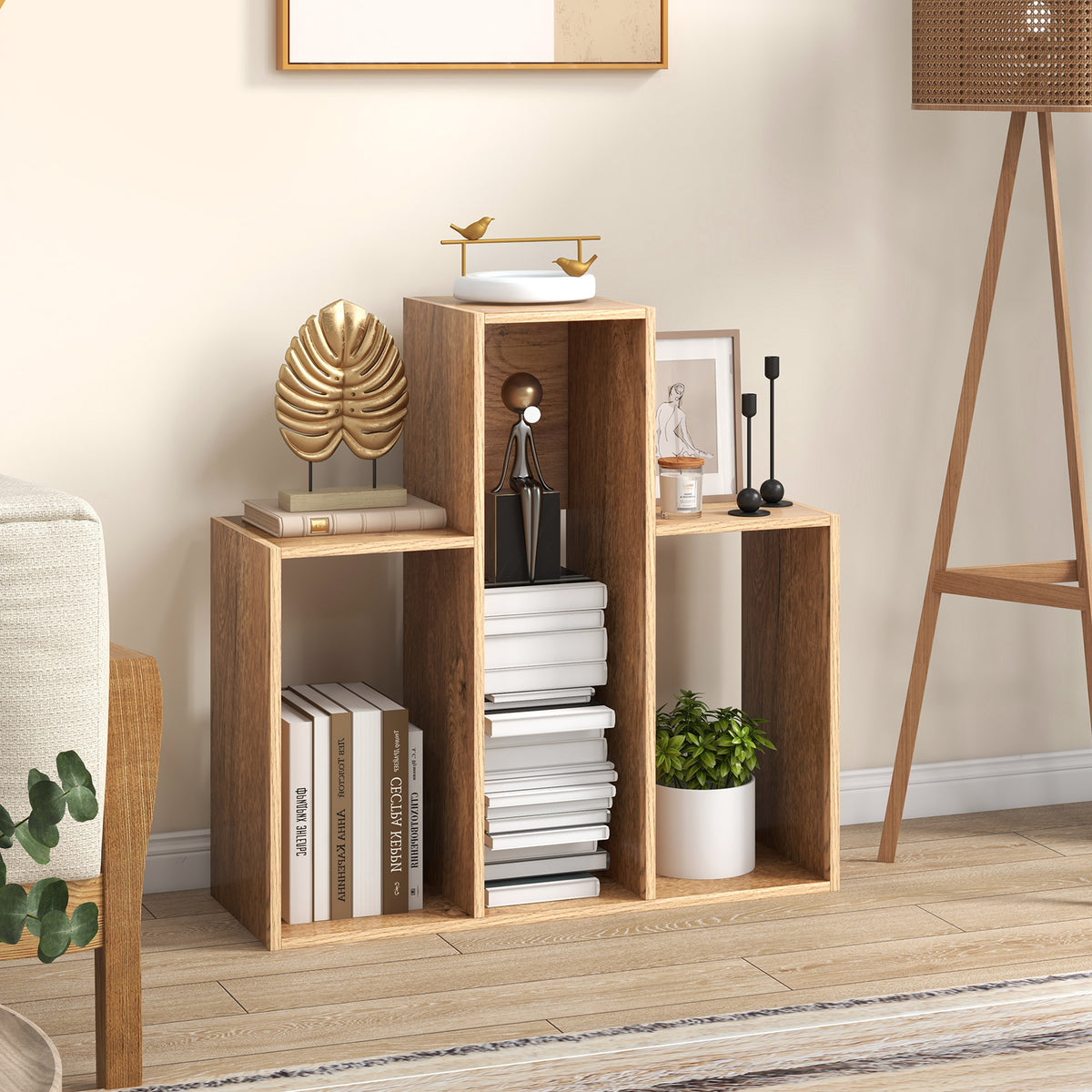 3-Shelf Open Bookcase, Freestanding Corner Bookshelf, Modern Display Storage Shelf